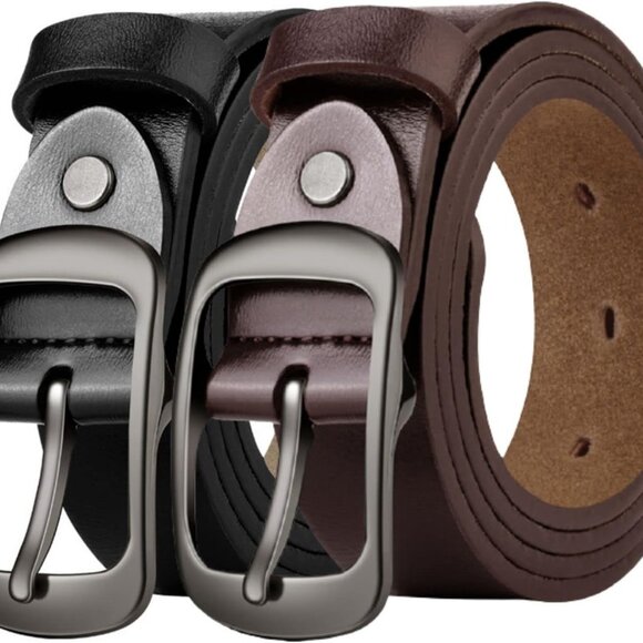 2 Pack] Leather Belt Women-Womens Leather Belt with Pin Buckle-Belts for Women f - Picture 1 of 8